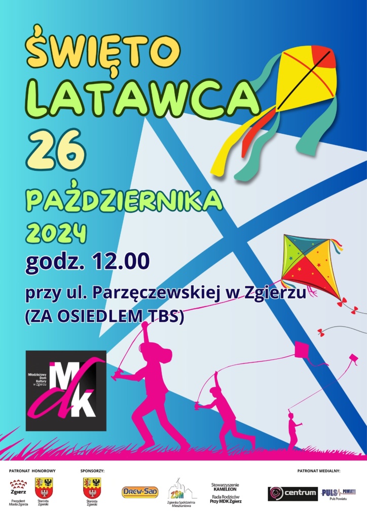 plakat Święto Latawca 2024 razem ze sponsorami oraz patronatami