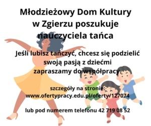 Poszukiwany nauczyciel tańca w MDK w Zgierzu